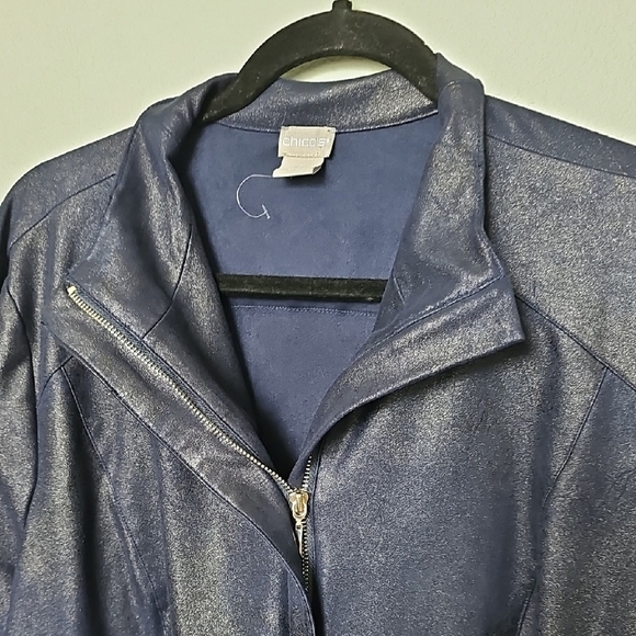 Chico's Size 16-18 Edgy Navy With Gold Shimmer Jacket Lace Up Sleeve Detail - Picture 2 of 9